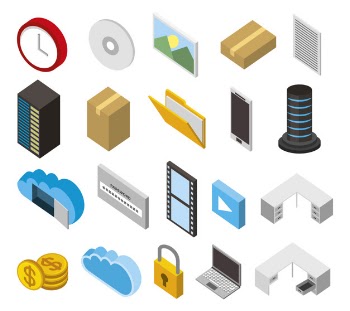 Bundle of data center storage isometric set icons Free Vector