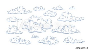 Bundle of fluffy clouds drawn with contour lines