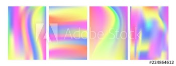 Bundle of vertical backgrounds or backdrops with iridescent psychedelic stains, holographic surface imitation