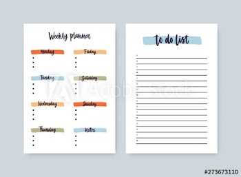 Bundle of weekly planner and to-do-list templates with headings highlighted by brushstrokes