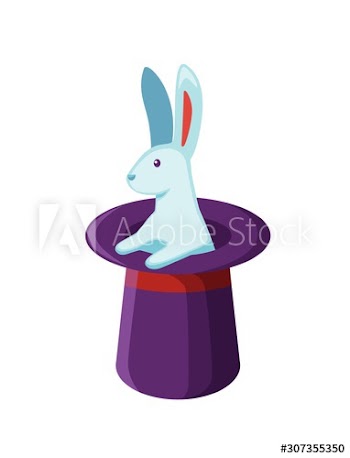 Bunny in magician hat flat vector illustration