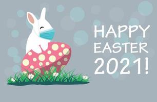 Bunny wearing a face mask against covid-19. Easter greeting card. Coronovirus alert for Easter 2021 Free Vector
