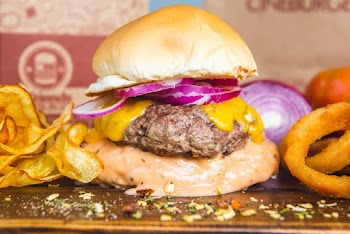 Burger and Onion Rings