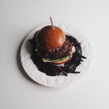 Burger from above on a white background 
