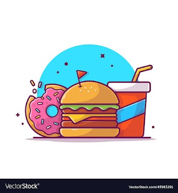 burger soda drink and doughnut cartoon