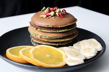 Burger With Sliced Lemon and Banana Fruit on Tray