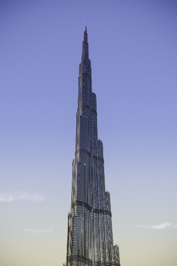Burj Khalifa in Dubai Under Blue and White Sky