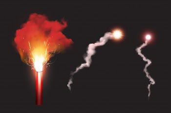 Burn red gun flare, sos fire signal for emergency Free Vector