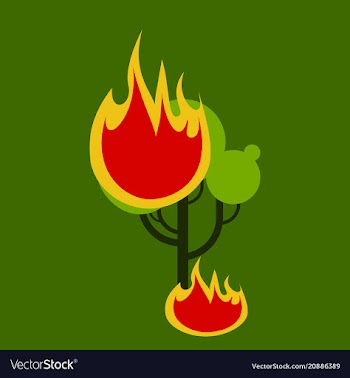 Burning forest tree in fire flames - natural vector image