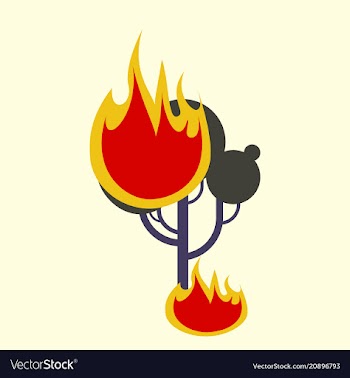 Burning forest tree in fire flames - natural vector image