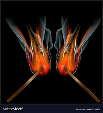 Burning match on black background vector image