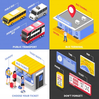 Bus terminal isometric design concept Free Vector