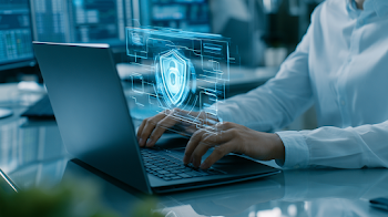 Business Analyst at Work with Cybersecurity Interface