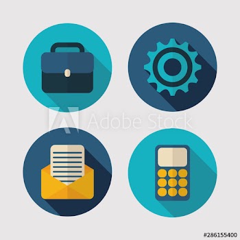 business briefcase calculator email finance icons flat design