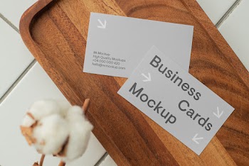 Business Card on Wood Table Mockup