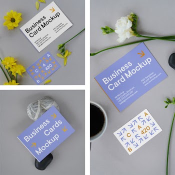 Business Cards on Floor Mockup
