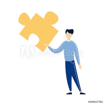 Business character holding puzzle piece
