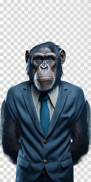 business chimpanzee in blue suit, PNG image