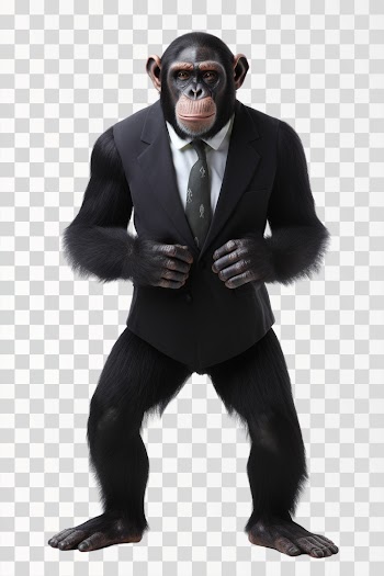 business chimpanzee wearing black suit, PNG image