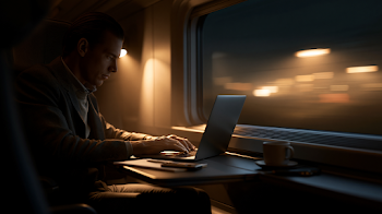 Business Class Train Cabin at Night
