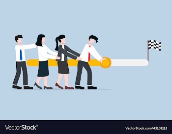 business colleagues push progress button