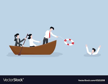 business collegues help drowning businessman