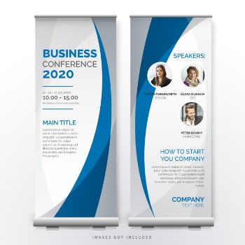Business conference roll up template Free Vector