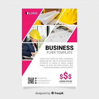 Business flyer template with mosaic pictures Free Vector