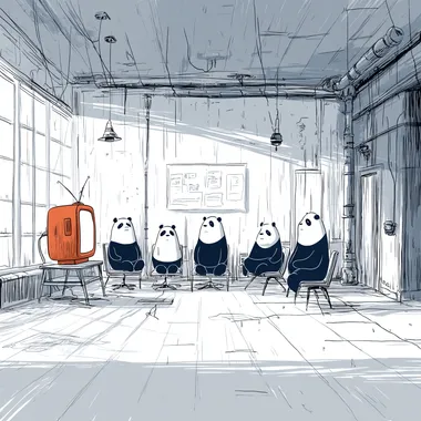 Business Pandas in a Retro Conference Room Business Pandas in a Retro Conference Room
