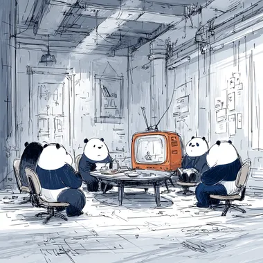 Business Pandas in a Retro Conference Room Business Pandas in a Retro Conference Room