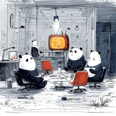 Business Pandas in a Retro Conference Room Business Pandas in a Retro Conference Room