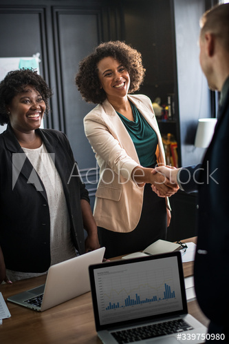 Business partners shaking hands in agreement