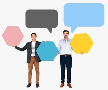 Business partners with blank speech bubbles | Free stock psd mockup - 504203