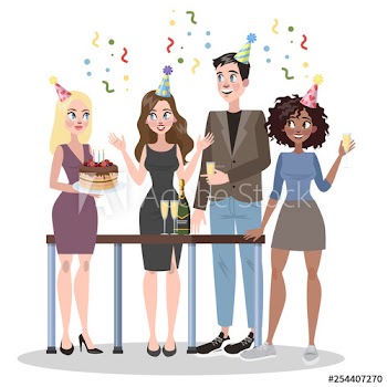 Business people celebrate birthday together