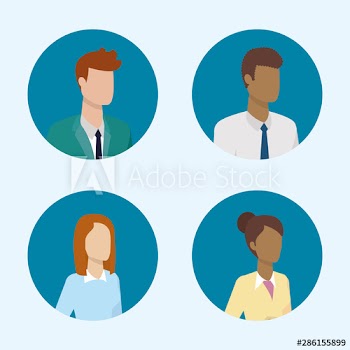 business people characters round icons