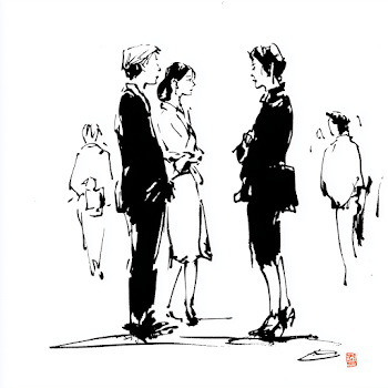 Business People Discussing in Black and White Illustration