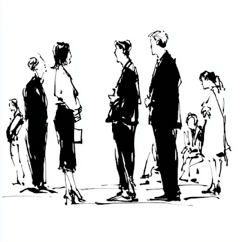 Business People Engaging in Conversation - Black and White Illustration