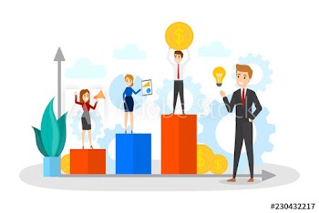 Business people standing on a rising up chart