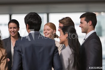Business people talking in circle