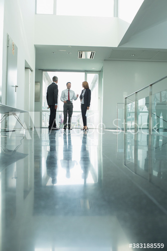 Business people talking in office corridor