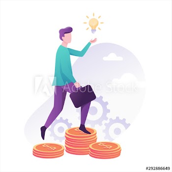 Business person go up the ladder made of coin