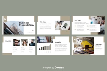 Business presentation slides with photo Free Vector