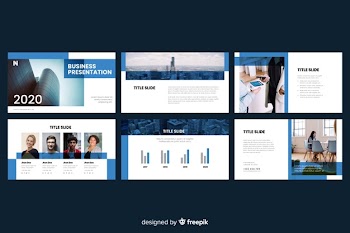 Business presentation slides with photo Free Vector
