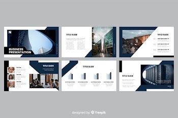 Business presentation slides with photo Free Vector
