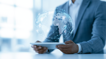 Business Professional Engaging with Holographic Technology
