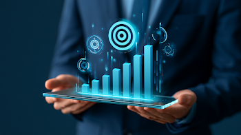 Business Professional with Transparent Analytics Tablet