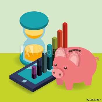 business smartphone hourglass chart piggy bank money vector illustration isometric
