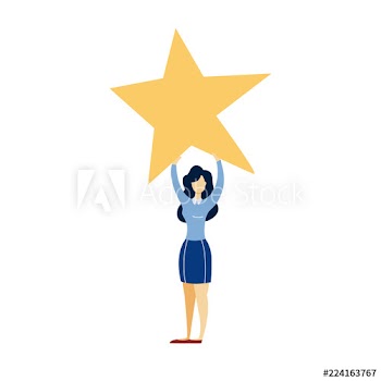 Business woman holding a big yellow star