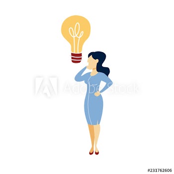 Business woman in suit standing at the light bulb