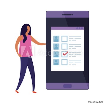 business woman with smartphone for vote online design